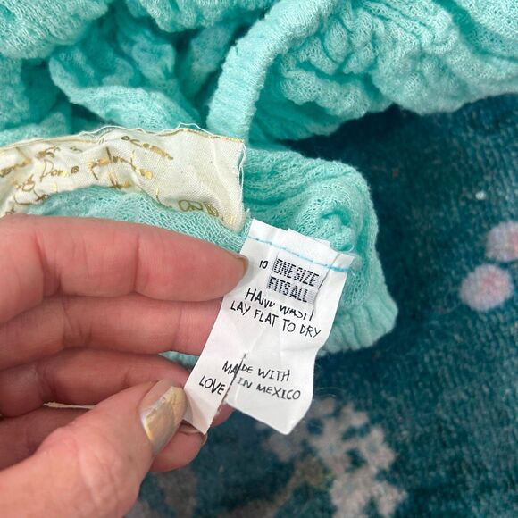 Jen's Pirate Booty Top Womens One Size teal Gauze Ruffle Lace Crop Off Shoulder - Picture 5 of 11